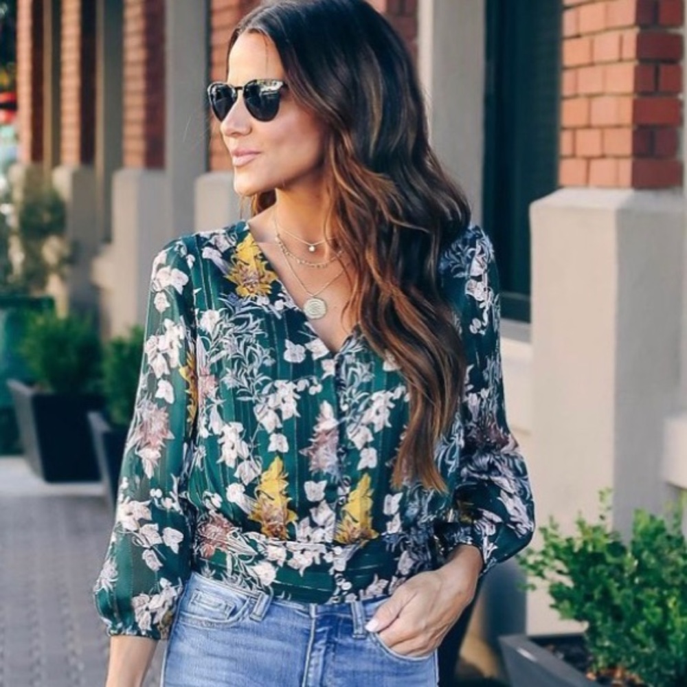Sold - floral button down shimmer blouse